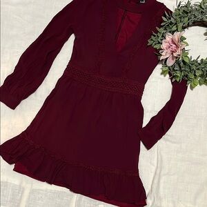 Lulus Red V-Neck Longsleeve Chic Dress